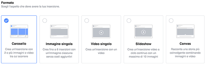 Formati disponibili per gli annunci Instagram Ads