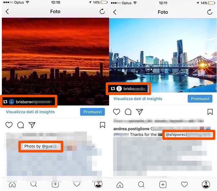 Esempio di repost di una citazione su Instagram